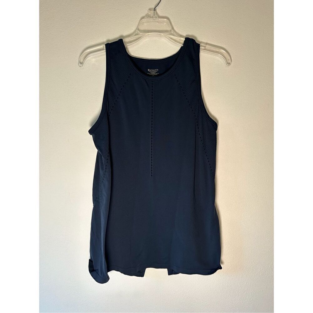 Athleta women’s navy blue tank top w/slit in the back size Small. #8-1530